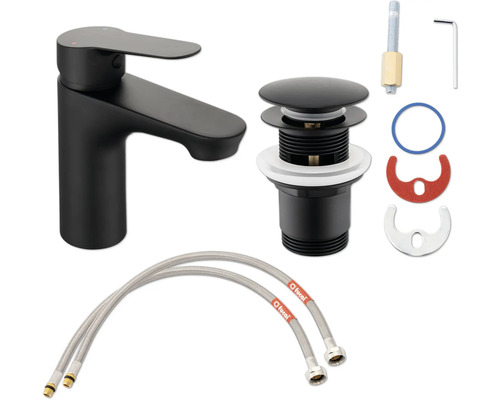 Waschtischarmatur mit Ablaufgarnitur und Zulaufschläuchen