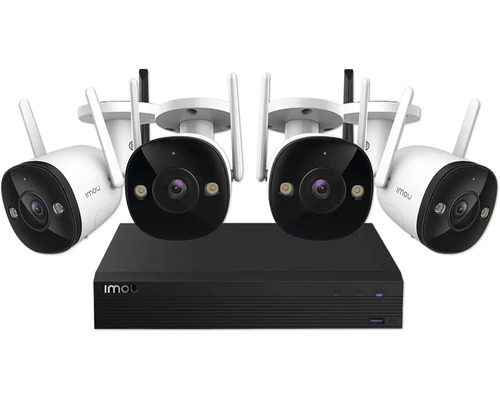 Imou Überwachungsset mit vier WLAN-Kameras und einem Netzwerk-Videorekorder.