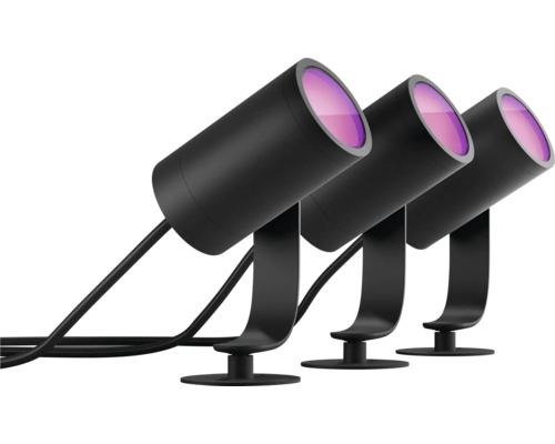 Drei schwarze Gartenstrahler im Set