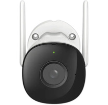 WLAN-Außenkamera in Weiß und Schwarz mit zwei Antennen und runder Linse.