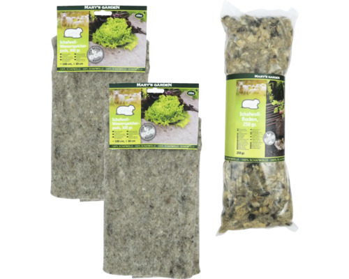 Mary's Garden Schafwoll-Wasserspeicherpads, 300 Gramm, und Schafwollflocken, 250 Gramm