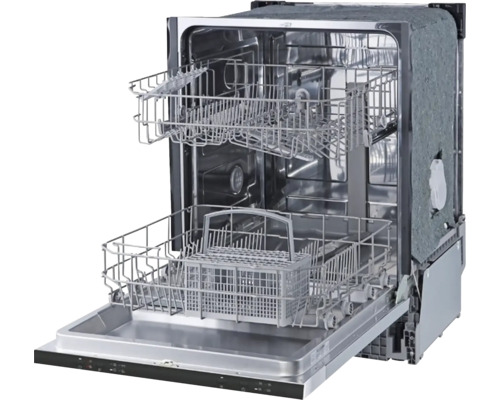 Offene Geschirrspülmaschine mit zwei Körben