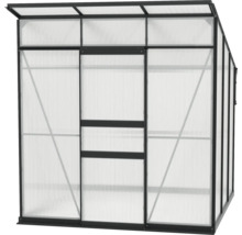 Gewächshaus mit Polycarbonatplatten und Rahmenkonstruktion.