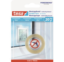 Tesa Powerbond Montageband für Glas, 1,5 Meter mal 19 Millimeter
