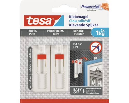 Montageband tesa weiss für Tapete & Putz 1,5 m x 19 mm Tesa Klebenägel für Tapeten und Putz, zwei Stück mit einer Tragkraft von einem Kilogramm