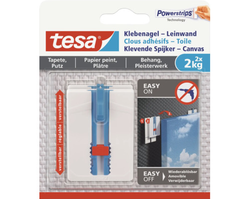 Tesa Klebenagel für Leinwand zur Verwendung auf Tapete und Putz, mit Powerstrips Technologie