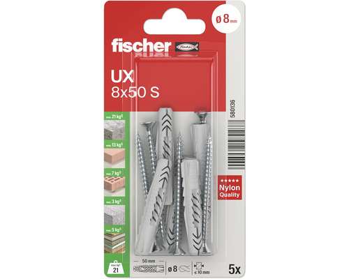 Fischer Universaldübel UX 8 x 50 mit Schrauben, 5 Stück