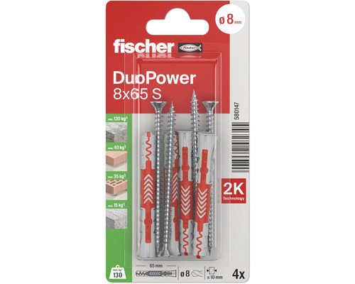 Fischer Dübel DuoPower 8x65 S, Viererpackung