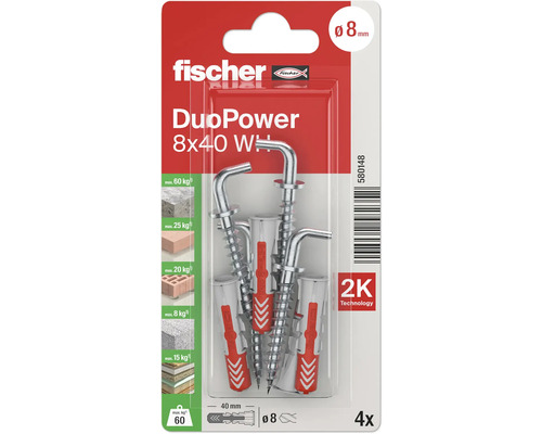 Fischer Dübel DuoPower 8x40 mit Winkelhaken, 4er-Packung