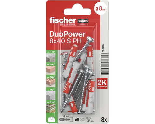 Fischer Dübel DuoPower 8x40 S PH, 8 Stück