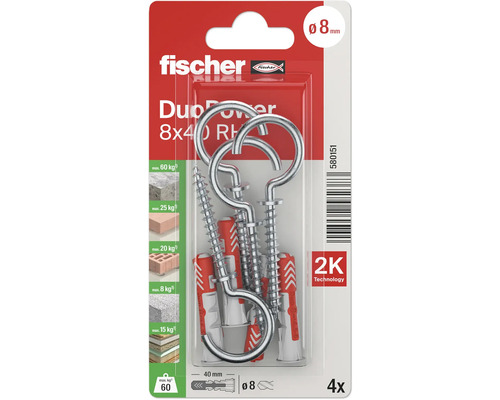 Fischer Dübel und Schraubhaken Set, 8 Millimeter Durchmesser