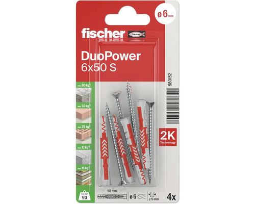 Fischer Dübel DuoPower 6x50 S, 4 Stück