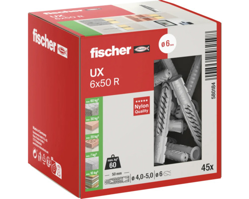 Fischer Universaldübel UX 6x50 R, 45er-Pack