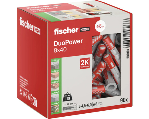 Fischer DuoPower 8x40 Dübel, 90 Stück, Verpackung