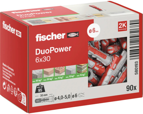 Fischer DuoPower 6x30 Dübel, 90 Stück Packung