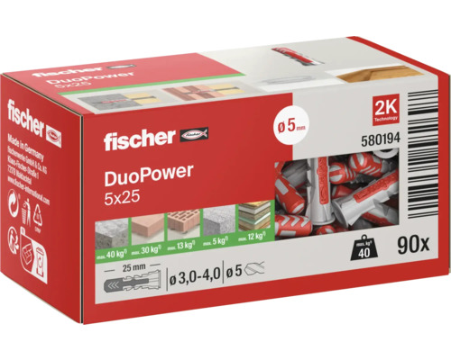 Fischer DuoPower Dübel 5x25, 90 Stück in Verpackung