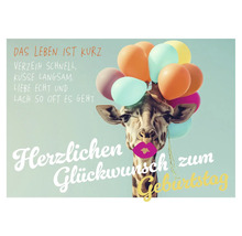 Geburtstagskarte mit Giraffe und Ballons