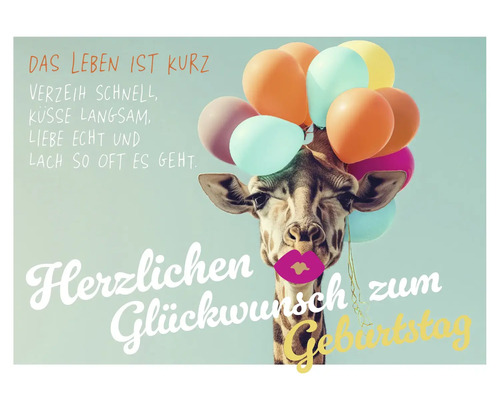 Geburtstagskarte mit Giraffe und Ballons