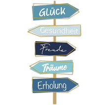 Dekoratives Schild mit den Worten Glück, Gesundheit, Freude, Träume und Erholung