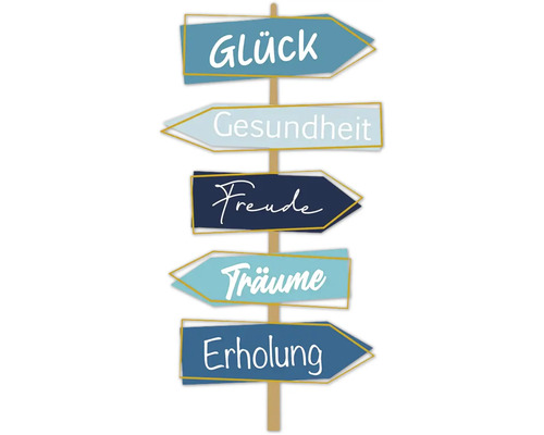 Dekoratives Schild mit den Worten Glück, Gesundheit, Freude, Träume und Erholung