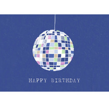 Illustration einer Discokugel mit der Aufschrift Happy Birthday.