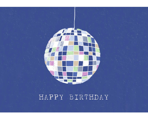 Illustration einer Discokugel mit der Aufschrift Happy Birthday.