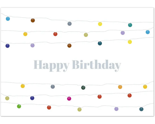 Happy Birthday Grußkarte mit Lichterketten-Illustration