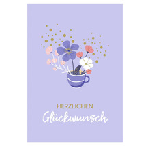 Herzlichen Glückwunsch Karte mit Blumen in Tasse