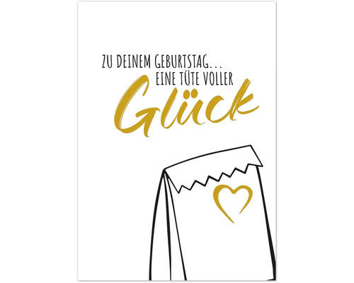Geburtstagskarte mit der Aufschrift Zu deinem Geburtstag eine Tüte voller Glück