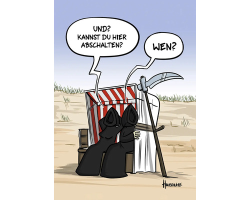 Cartoon: Zwei Sensenmänner im Strandkorb mit Sprechblasen