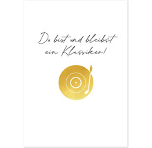 Grußkarte mit der Aufschrift Du bist und bleibst ein Klassiker und Schallplattensymbol