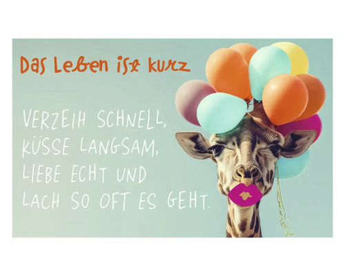 Dekoratives Wandbild mit Giraffenmotiv und der Aufschrift 'Das Leben ist kurz.'