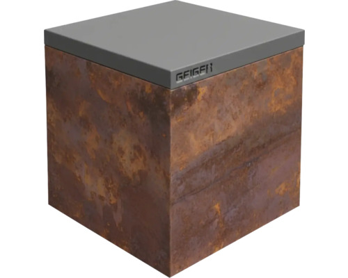 Geiger Sockel aus Stahl mit Rostoptik und grauer Abdeckung