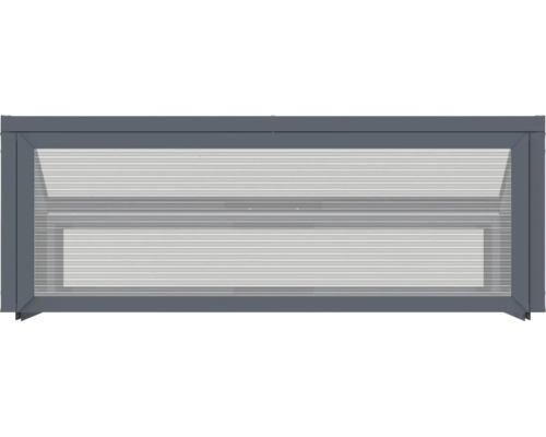 Rechteckiges Oberlicht mit Rahmen aus Metall und horizontal gerippter Stegdoppelplatte für den Einbau in Wände.