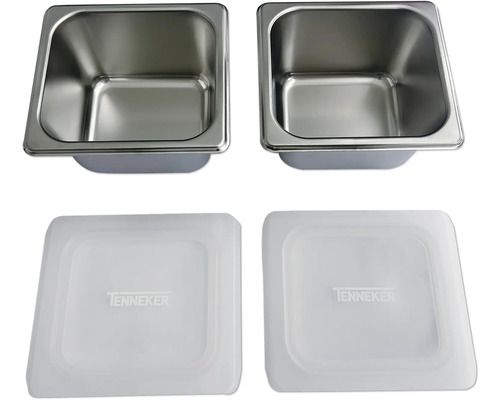 Zwei Edelstahlbehälter mit Deckel der Marke Tenneker