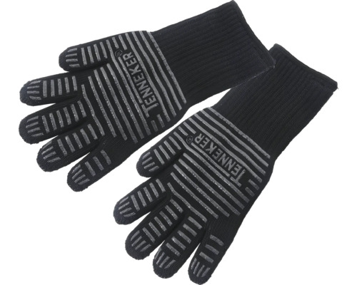 Ein Paar schwarze JENNEKER-Handschuhe mit Streifen und Antirutschbeschichtung