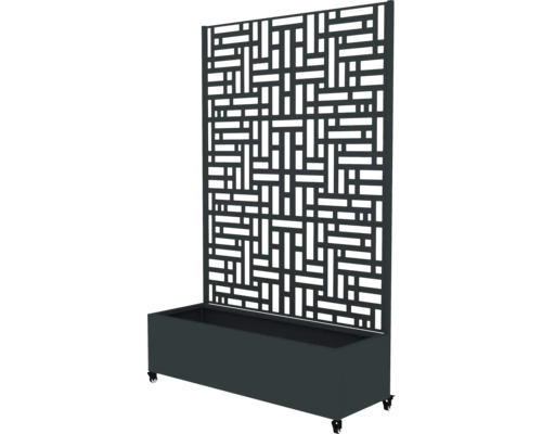 Sichtschutz mit Pflanzkasten und geometrischem Muster