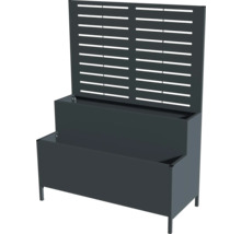 Dunkelgrauer Pflanzkasten mit Rankgitter für den Garten