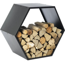 Sechseckiger Kaminholzständer aus Metall mit Holzscheiten