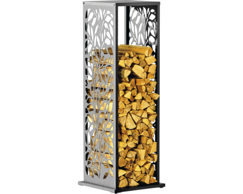 Kaminholzunterstand WESTMANN Luma Flow 38 x 38 x 112 cm anthrazit Brennholzregal aus Metall mit Holzscheiten