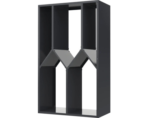 Schwarzes Wandregal mit asymmetrischen Fächern