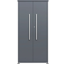 Grauer Flügelschrank mit zwei Türen und Griffen