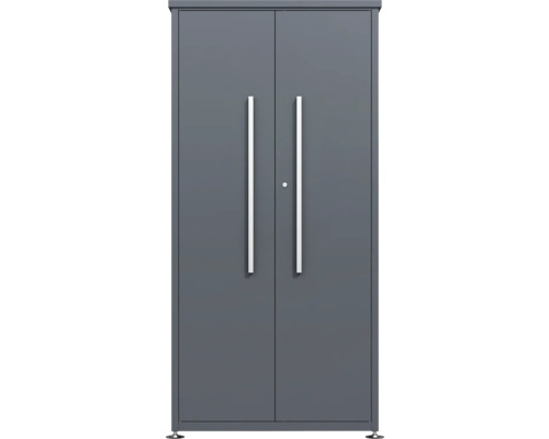 Grauer Flügelschrank mit zwei Türen und Griffen