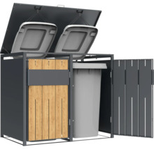 Mülltonnenbox für zwei Mülltonnen mit Holzverkleidung und aufklappbarem Deckel