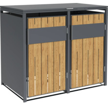 Doppel Mülltonnenbox aus Metall und Holz