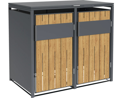 Doppel Mülltonnenbox aus Metall und Holz