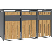 Mülltonnenbox mit drei Fächern aus Metall und Holz