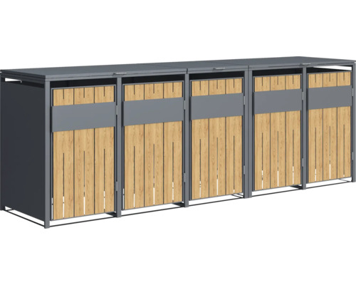Mülltonnenbox für drei Mülltonnen aus Holz und Metall