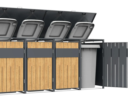 Mülltonnenbox für vier Mülltonnen mit Holzverkleidung und Deckel