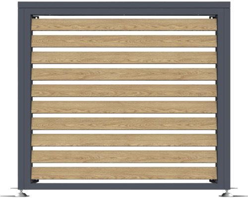 Gartenzaun aus Holzlatten und Metallrahmen